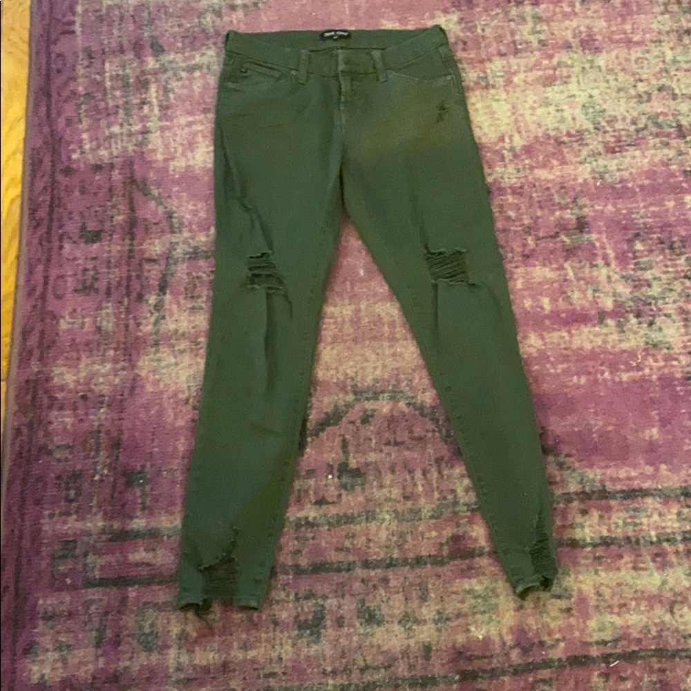 Olive green skinny stretch jeans women’s ripped